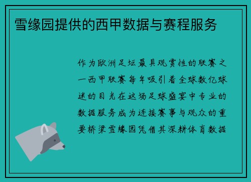 雪缘园提供的西甲数据与赛程服务